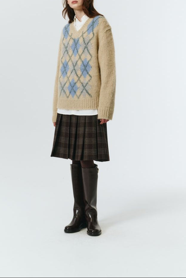 FLANNEL PLEATS MIDI SKIRT