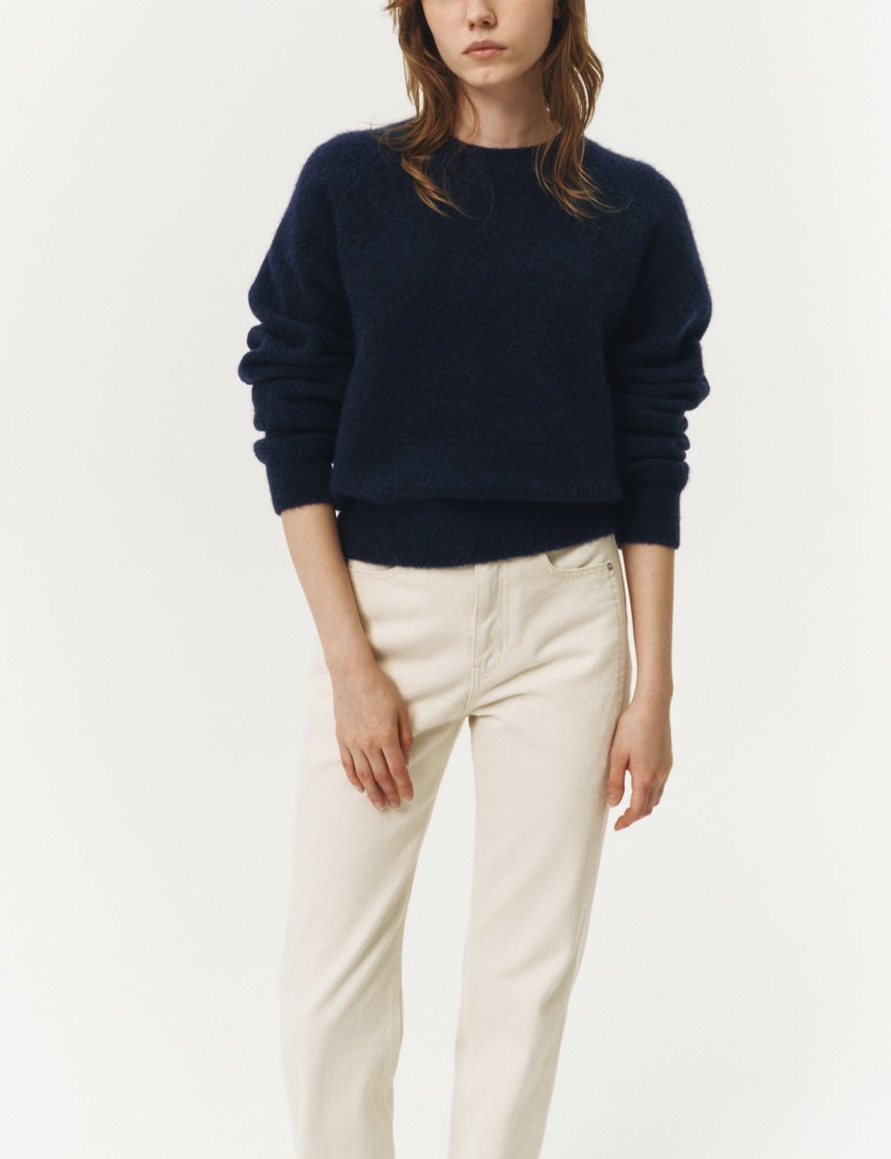 Dunst unisex shaggy textured marled wool navy blue sweater | pipe and row