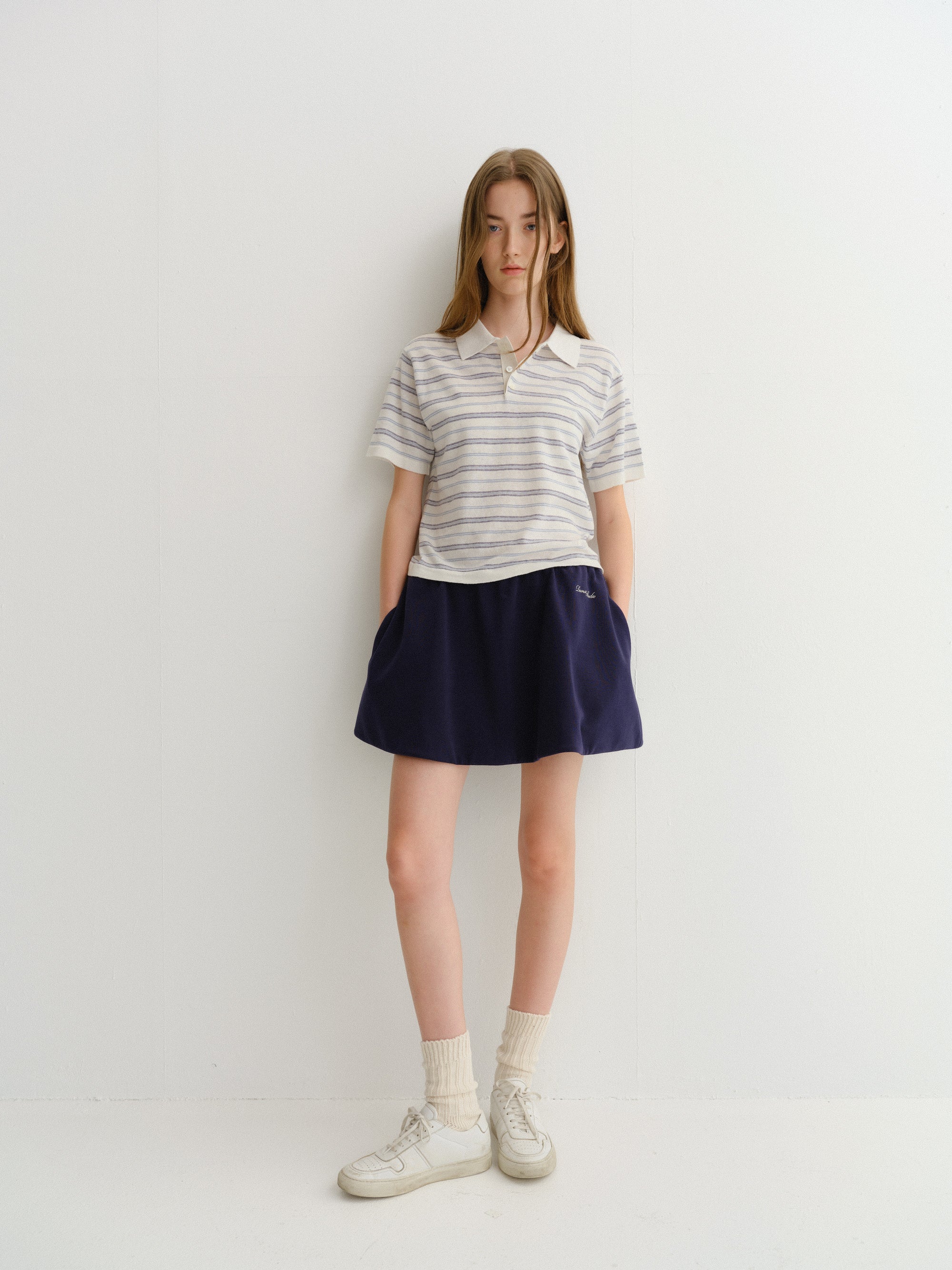 UNISEX LINEN STRIPED KNIT POLO