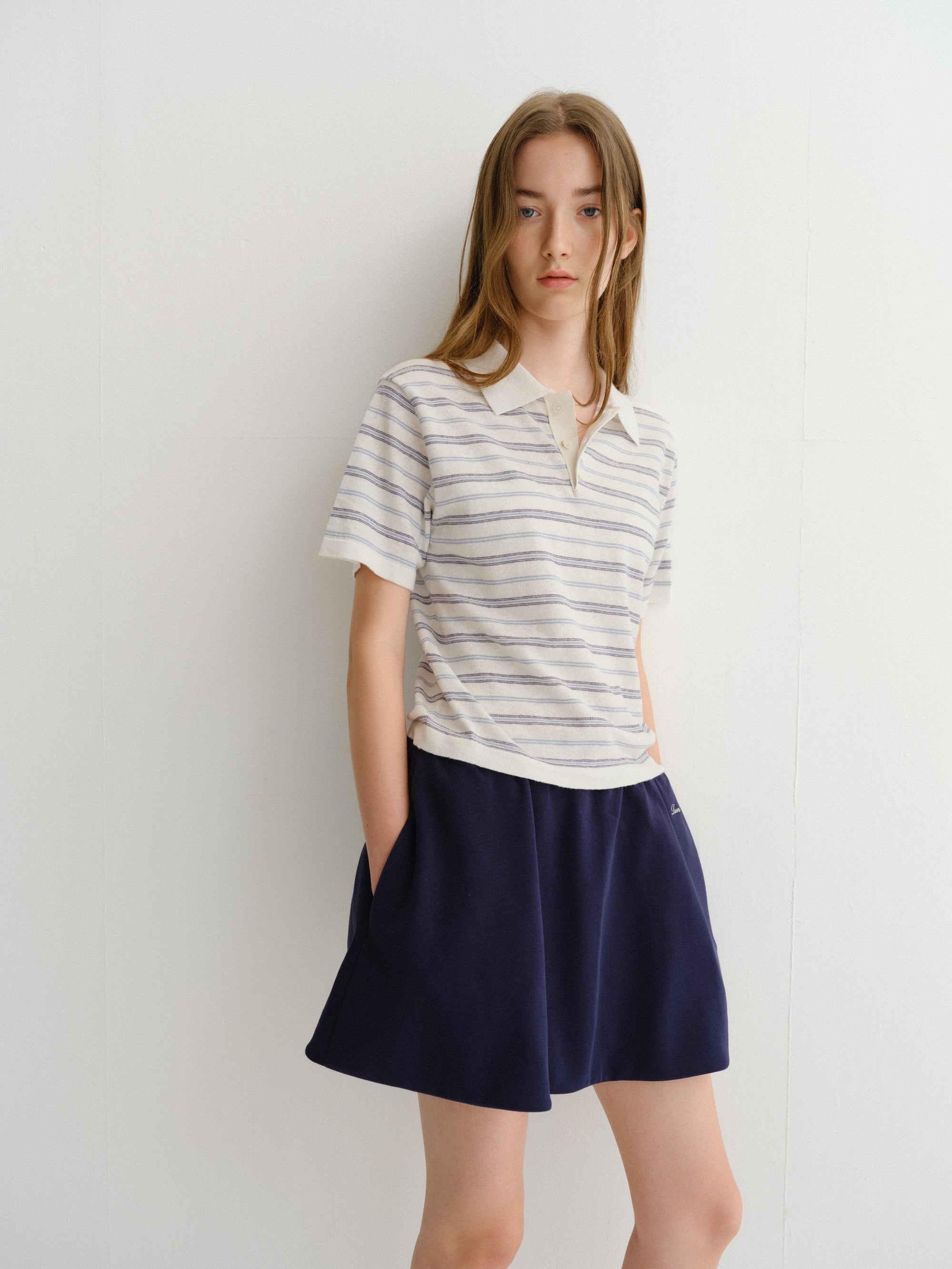 UNISEX LINEN STRIPED KNIT POLO