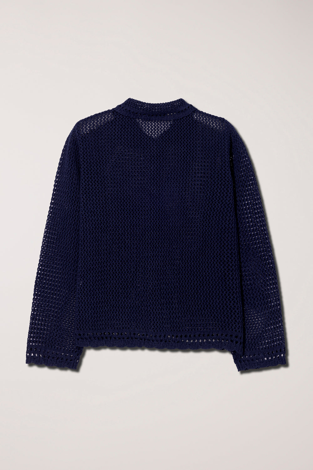 COLLARED CROCHET KNIT CARDIGAN