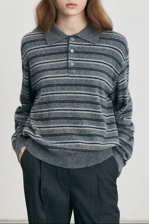 Dunst unisex collared brown striped polo sweater jumper knit | Pipe and Row