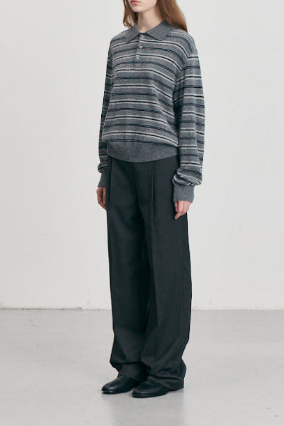 UNISEX COLLARED STRIPED SWEATER