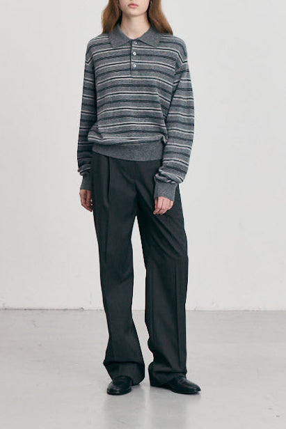 UNISEX COLLARED STRIPED SWEATER