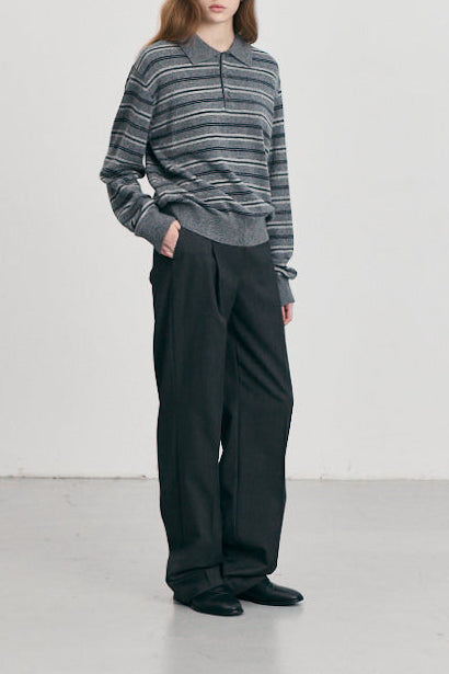 UNISEX COLLARED STRIPED SWEATER