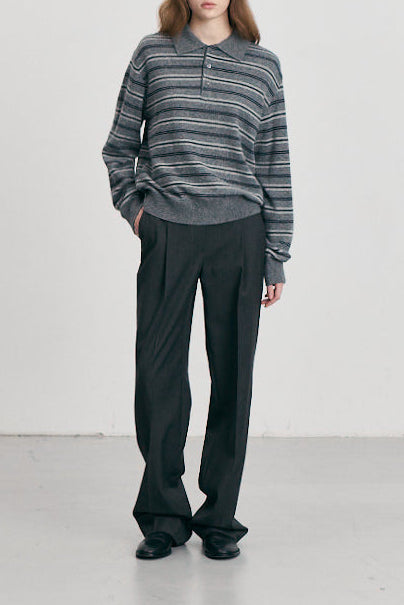 UNISEX COLLARED STRIPED SWEATER