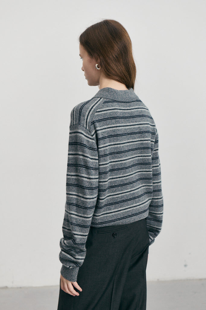 UNISEX COLLARED STRIPED SWEATER