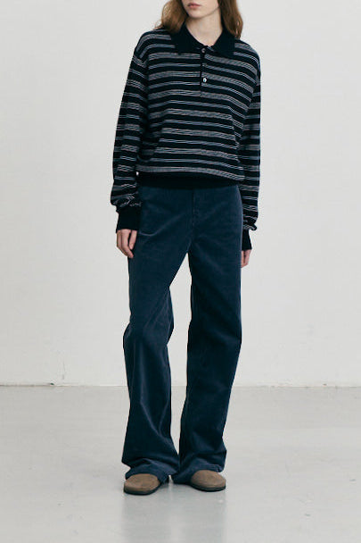 UNISEX COLLARED STRIPED SWEATER