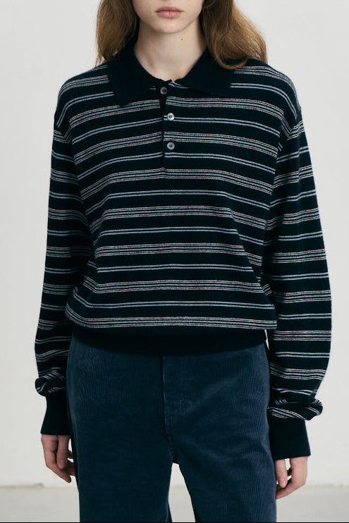 UNISEX COLLARED STRIPED SWEATER