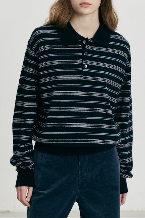 UNISEX COLLARED STRIPED SWEATER