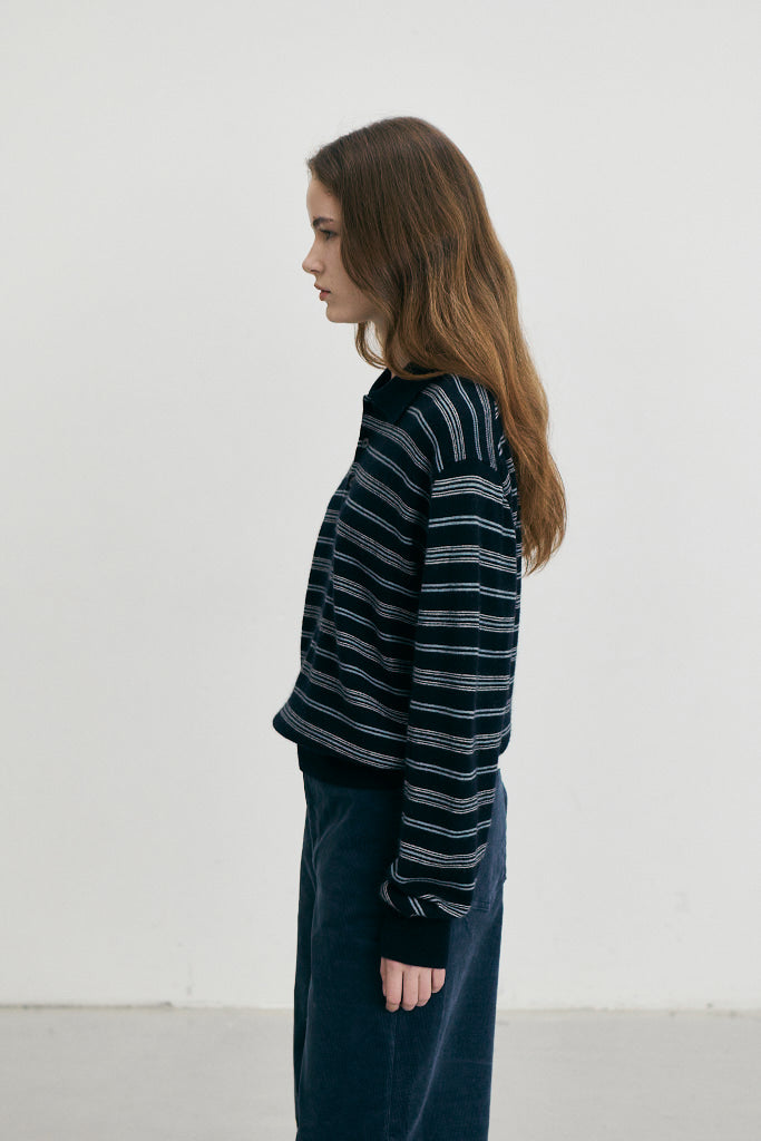 UNISEX COLLARED STRIPED SWEATER