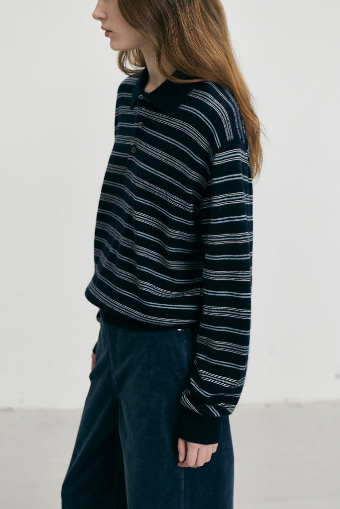 UNISEX COLLARED STRIPED SWEATER