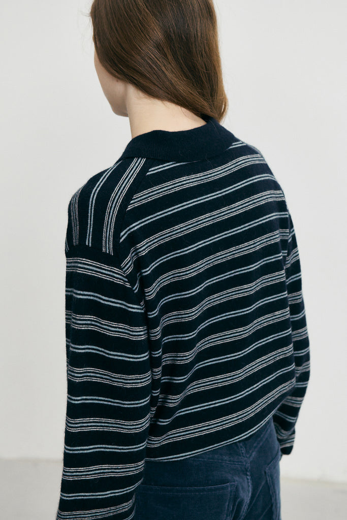 UNISEX COLLARED STRIPED SWEATER