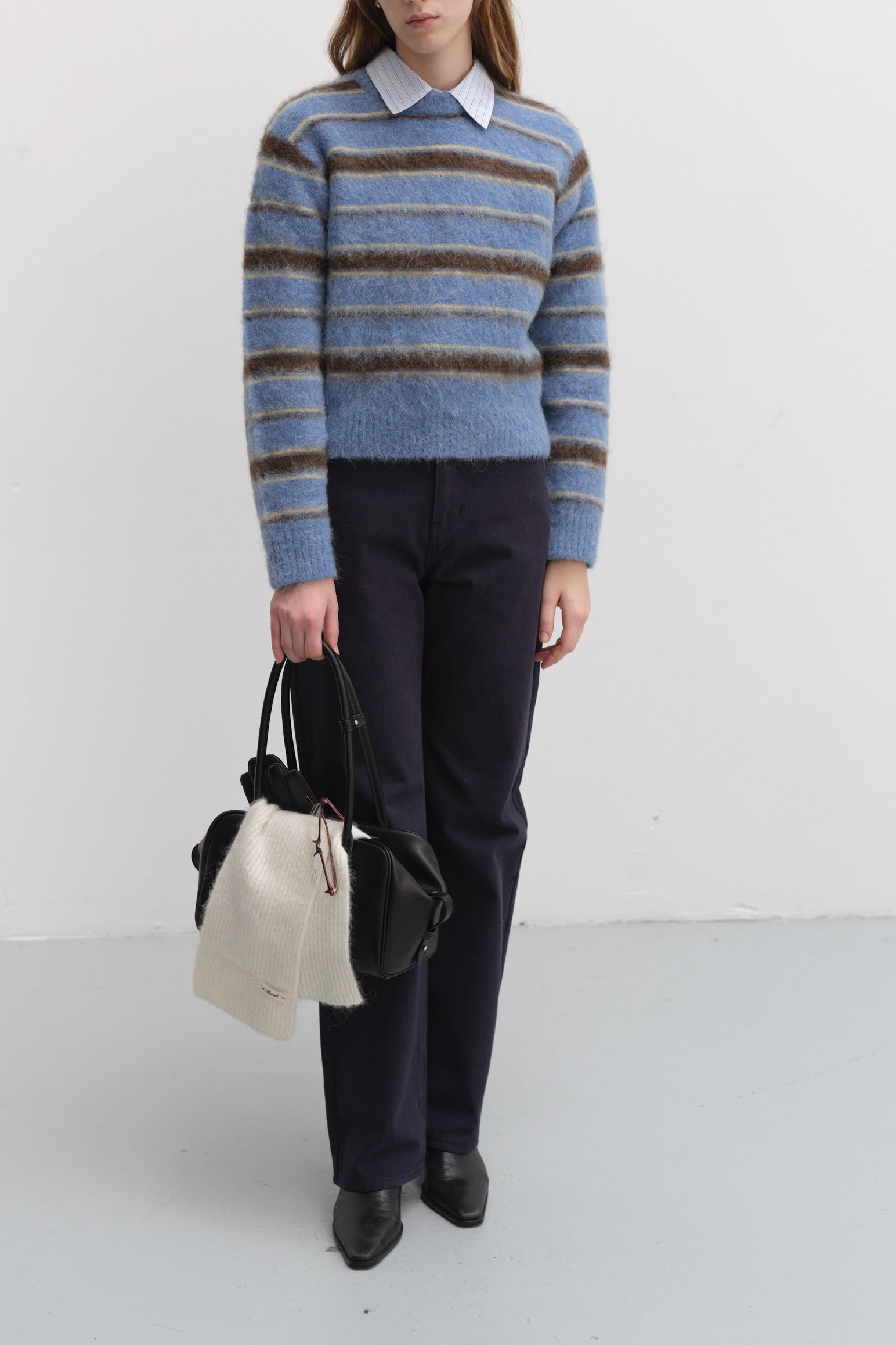 UNISEX STRIPED HAIRY SWEATER