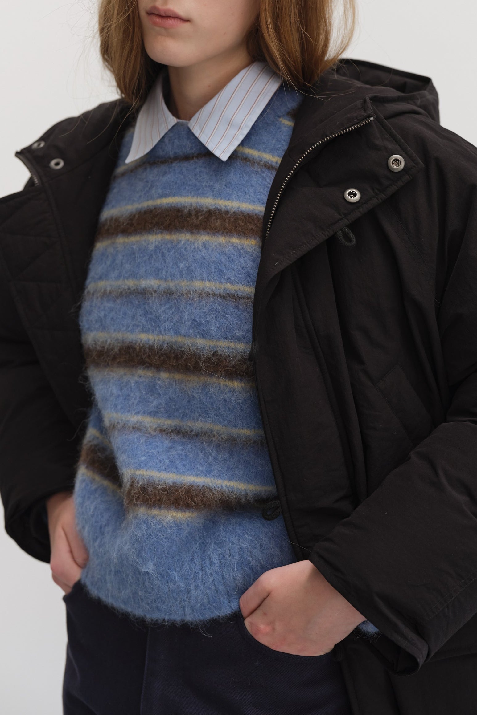 UNISEX STRIPED HAIRY SWEATER
