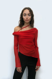 Una Hayde Anie sheer bias cowl top red | Pipe and Row Free shipping