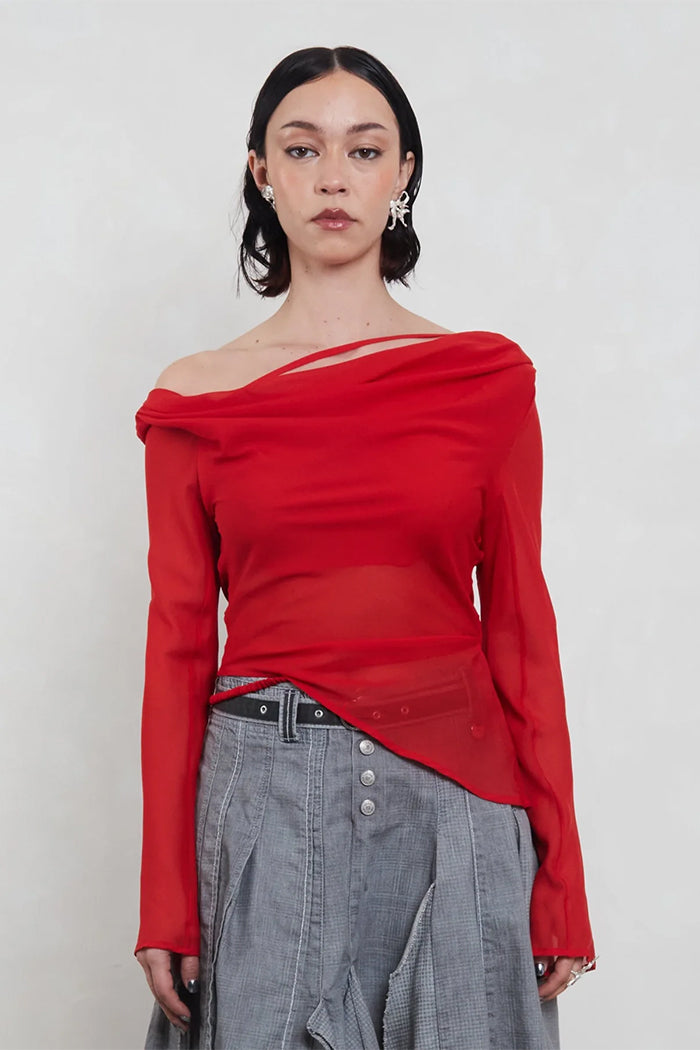 Una Hayde Anie sheer bias cowl top red | Pipe and Row Free shipping