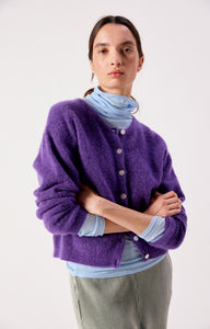 American Vintage cropped Vito button up cardigan knit sweater royal purple cosmos | Pipe and Row