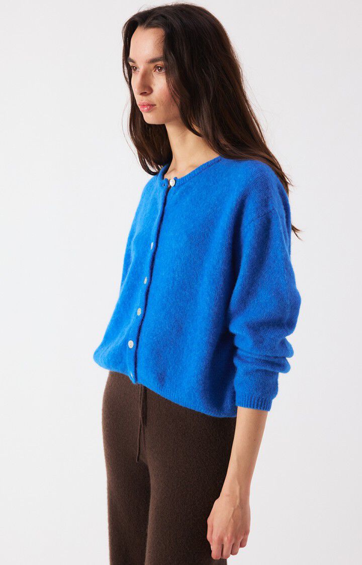 American Vintage slightly cropped Vito button up cardigan knit sweater curacao cobalt blue | Pipe and Row Seattle