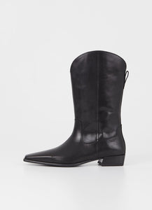 Vagabond western Nella mid boot curved shaft smooth black leather | Pipe and Row