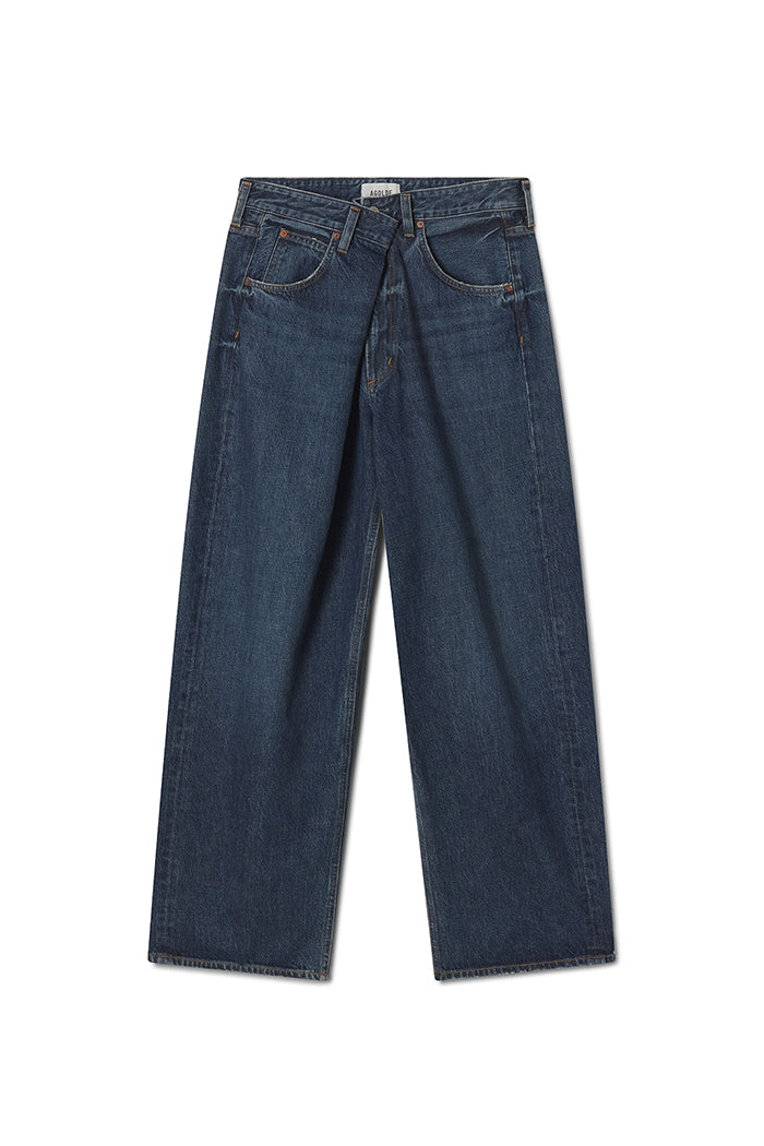 Agolde Vana Fold Jean Nexus dark blue fold-over waistband | Pipe and Row