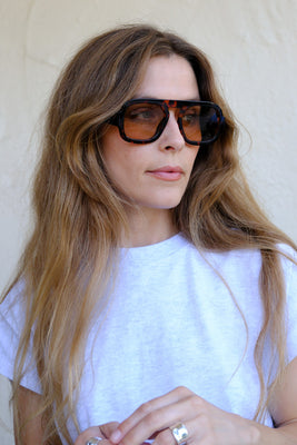 Veda thick squared off aviator sunglasses tortoise frames champagne PIPE AND ROW