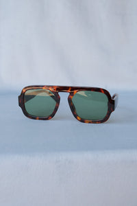 Veda thick squared off aviator sunglasses tortoise frames green lens. PIPE AND ROW