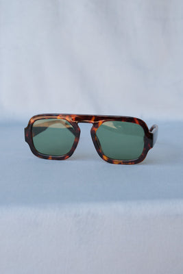 Veda thick squared off aviator sunglasses tortoise frames green lens. PIPE AND ROW