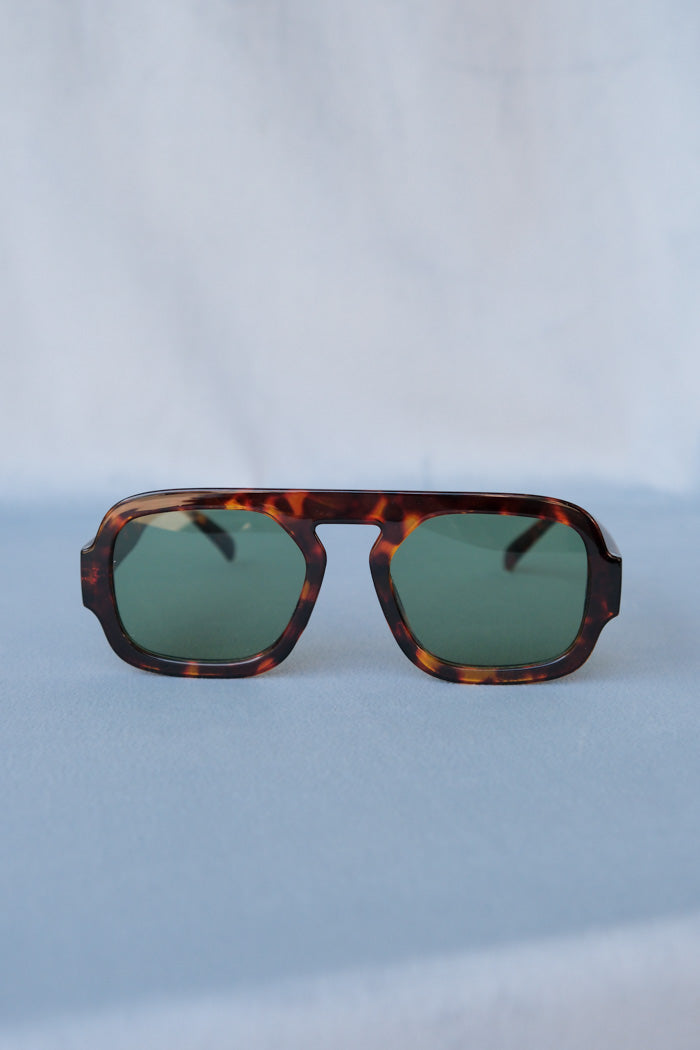 Veda thick squared off aviator sunglasses tortoise frames green lens. PIPE AND ROW Seattle