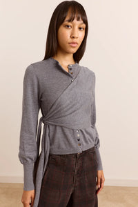 Damson Madder Venna wrap cardigan grey merino wool | Pipe and Row Seattle
