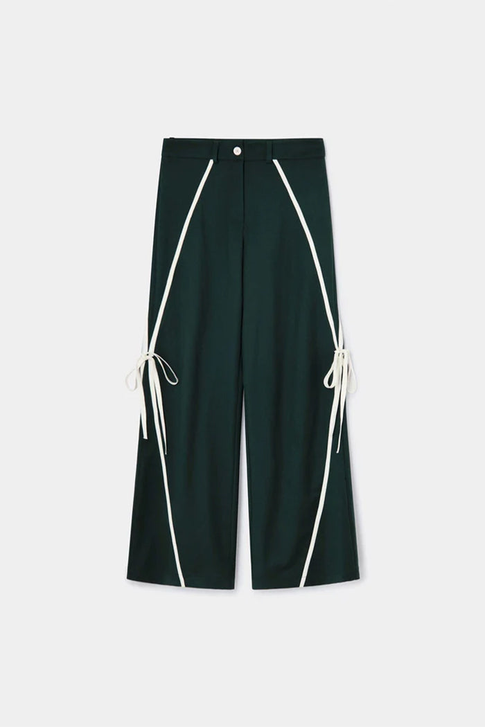 Laagam Vicky track pants dark green white contrast piping | Pipe and Row