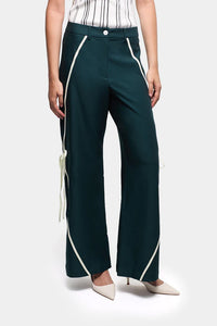 Laagam Vicky track pants dark green white contrast piping | Pipe and Row