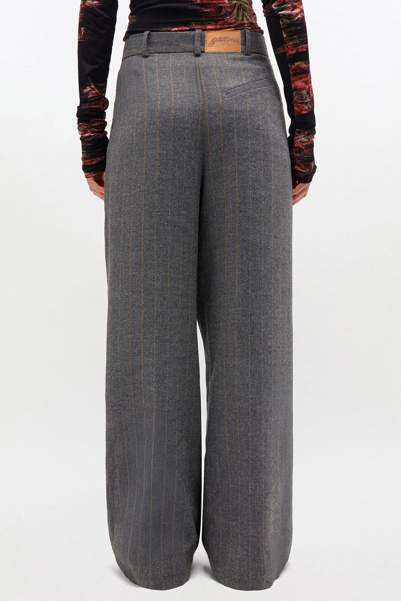 Ganni cross-over front brushed wool stripe trouser pants pewter stripe | Pipe and Row