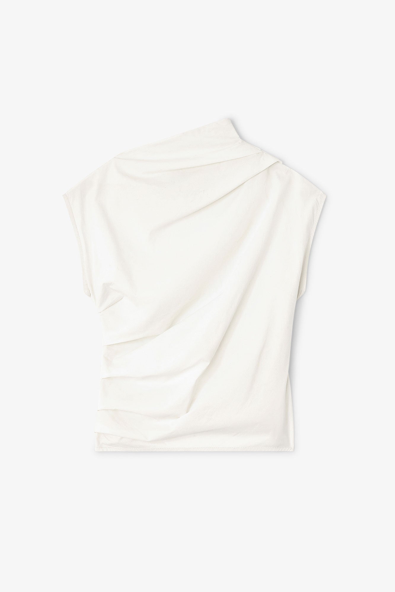 Ganni asymmetrical stretch cotton ruched sleeveless top egret | Pipe and Row