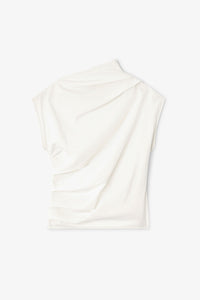 Ganni asymmetrical stretch cotton ruched sleeveless top egret | Pipe and Row