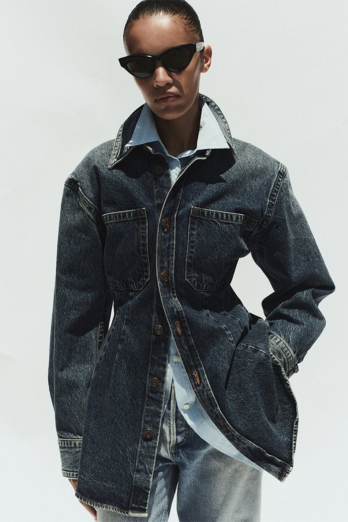 Agolde tailored cinched Wilma denim shirt indigo form wash | Pipe and Row