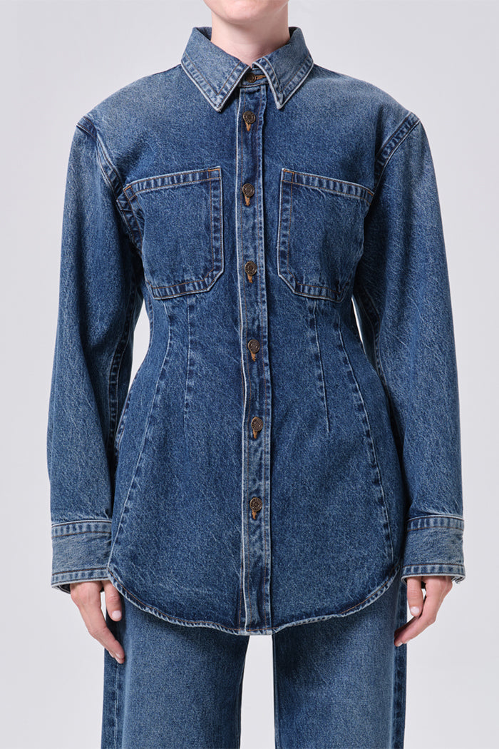 Agolde tailored cinched Wilma denim shirt indigo form wash | Pipe and Row