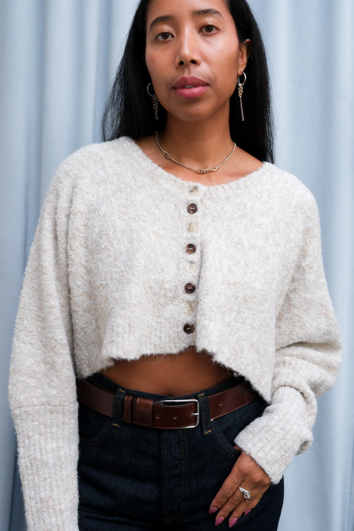Zemeta Foam crop knit cardigan top ivory PIPE AND ROW Seattle Boutique