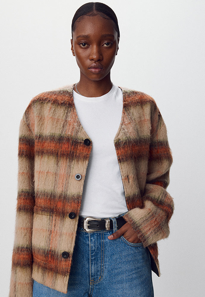 CHECK WOOL MOHAIR BLOUSON PIPE AND ROW