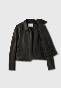 Tonywack cropped vintage worn leather jacket dark brown PIPE AND ROW