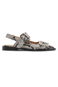 Ganni wide welt buckle ballerina ballet flats snake print| Pipe and Row