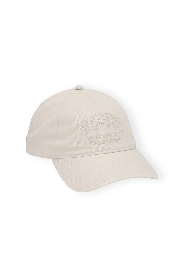 Ganni logo egret hat tone on tone egret cream khaki embroidery | Pipe and Row