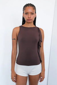 Geel hickory brown Bateau asymmetric sleeveless top draped PIPE AND ROW