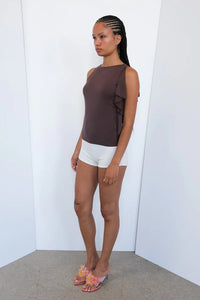 Geel hickory brown Bateau asymmetric sleeveless top draped PIPE AND ROW