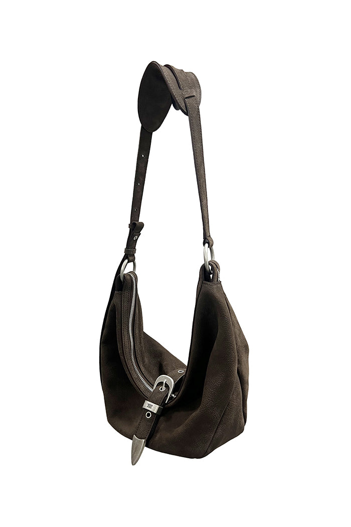 Marge Sherwood slouchy belted hobo mini bag hush nubuck brown suede | Pipe and Row