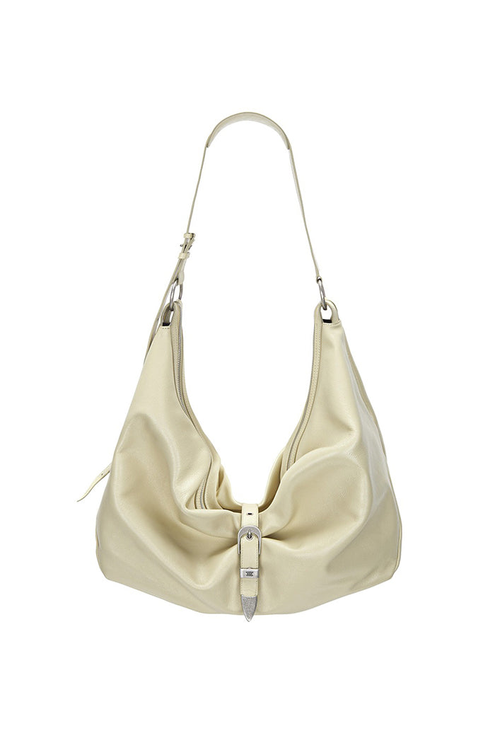 Marge Sherwood Belted Hobo shoulder handbag cream glossy crinkled leather | Pipe and Row Seattle