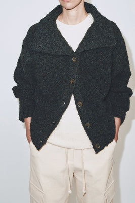 Mijeong Park spread collar boucle cardigan navy olive knit mix | Pipe and Row