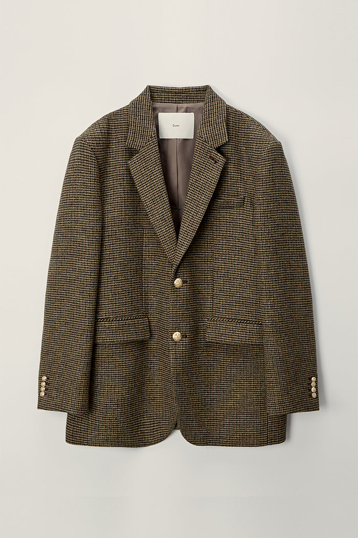 Dunst classic 2 button wool blazer in brown check PIPE AND ROW