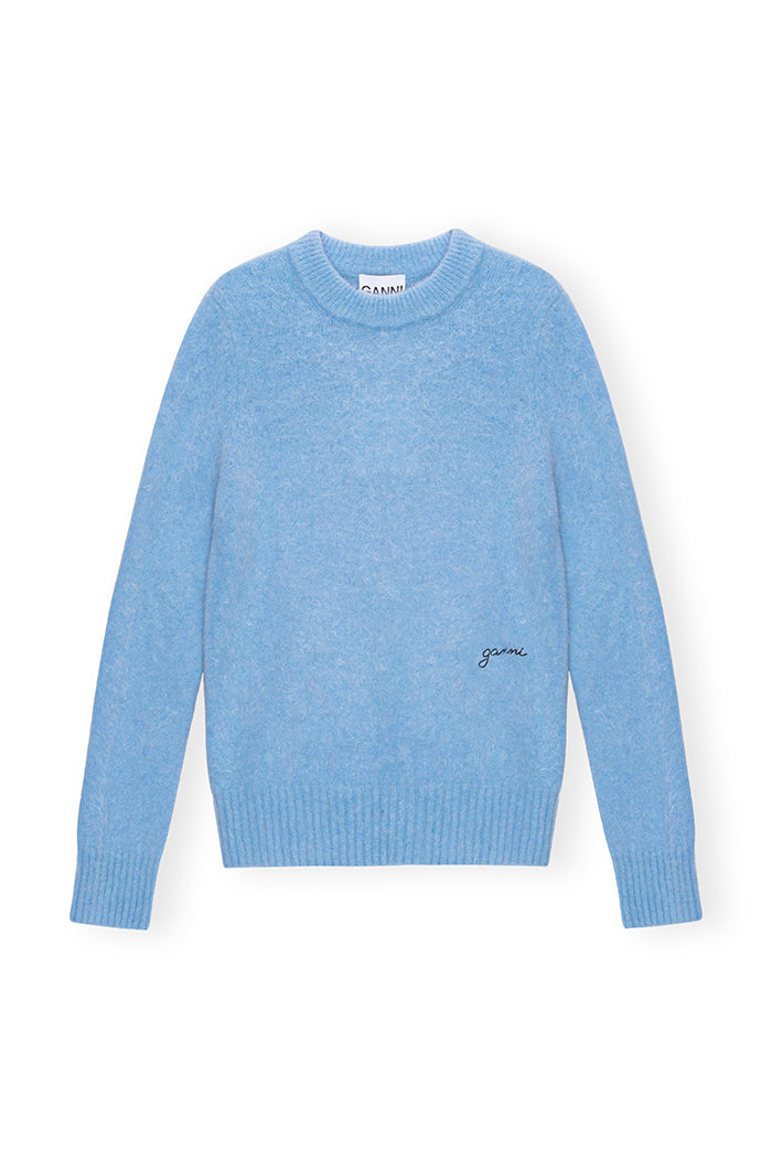 Ganni brushed alpaca o-neck sweater powder blue | Pipe and Row Seattle Boutique