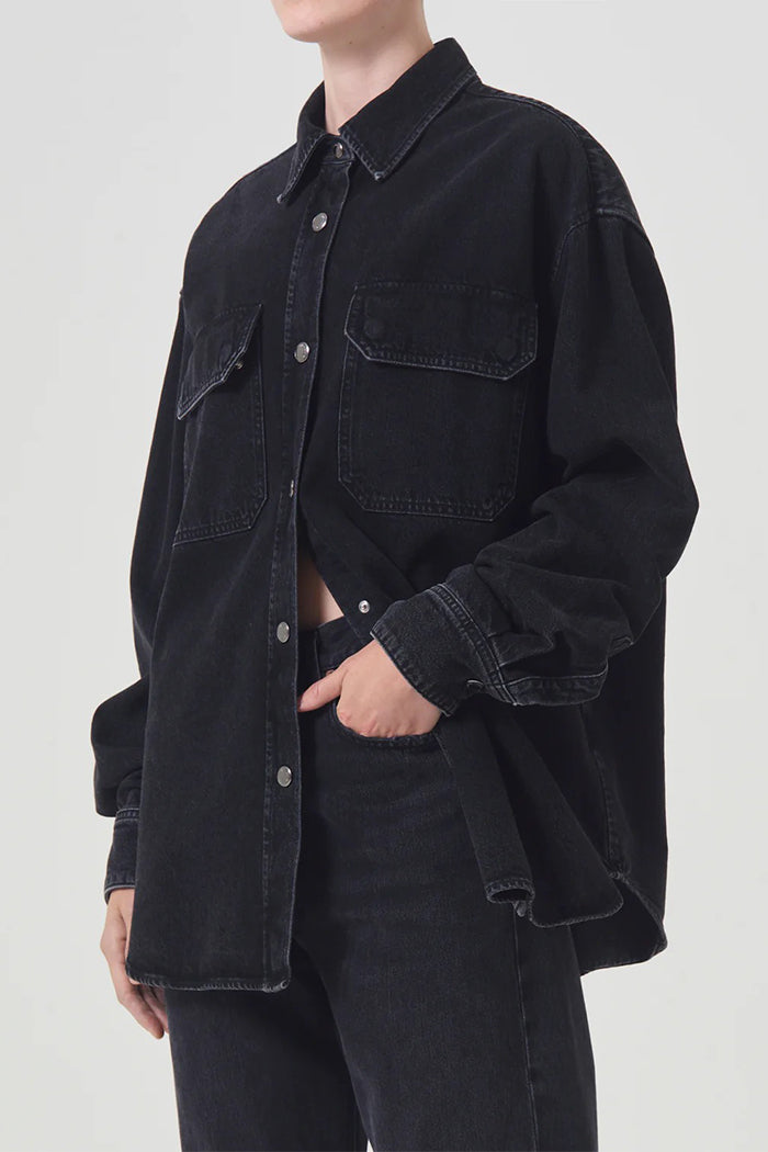 Agolde Camryn denim shirt washed black Crushed wash | Pipe and Row